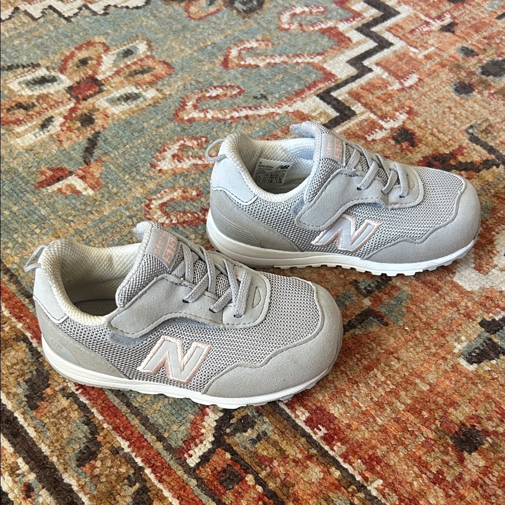 New Balance Kids' Light Gray and Pink Sneakers
